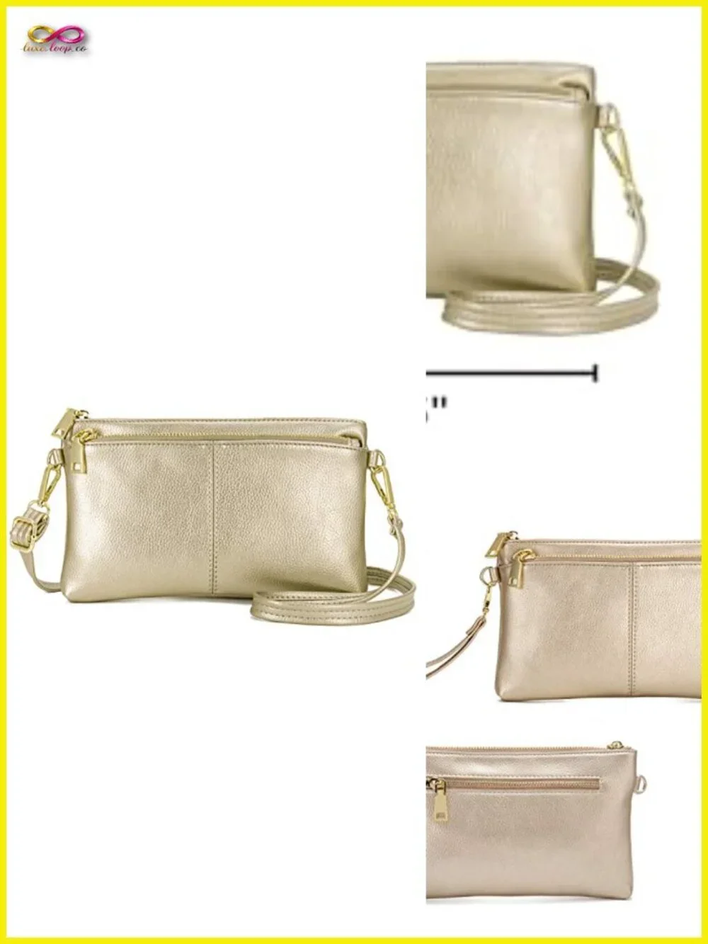Triple Zip Small Crossbody Bag Lightweight Vegan Leather Wristlet Clutch with